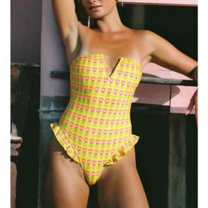 Floral Ruffle Bandeau One Piece Swimsuit