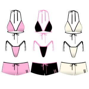 Custom Contrast Color Triangle Bikini Set With Swim Shorts