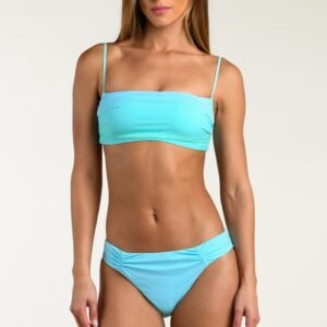 Turquoise Bandeau Bikini Set with Ruched Bikini Bottom