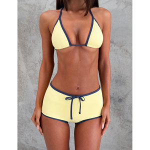 Color Block Triangle Bikini Tops with Boyshort